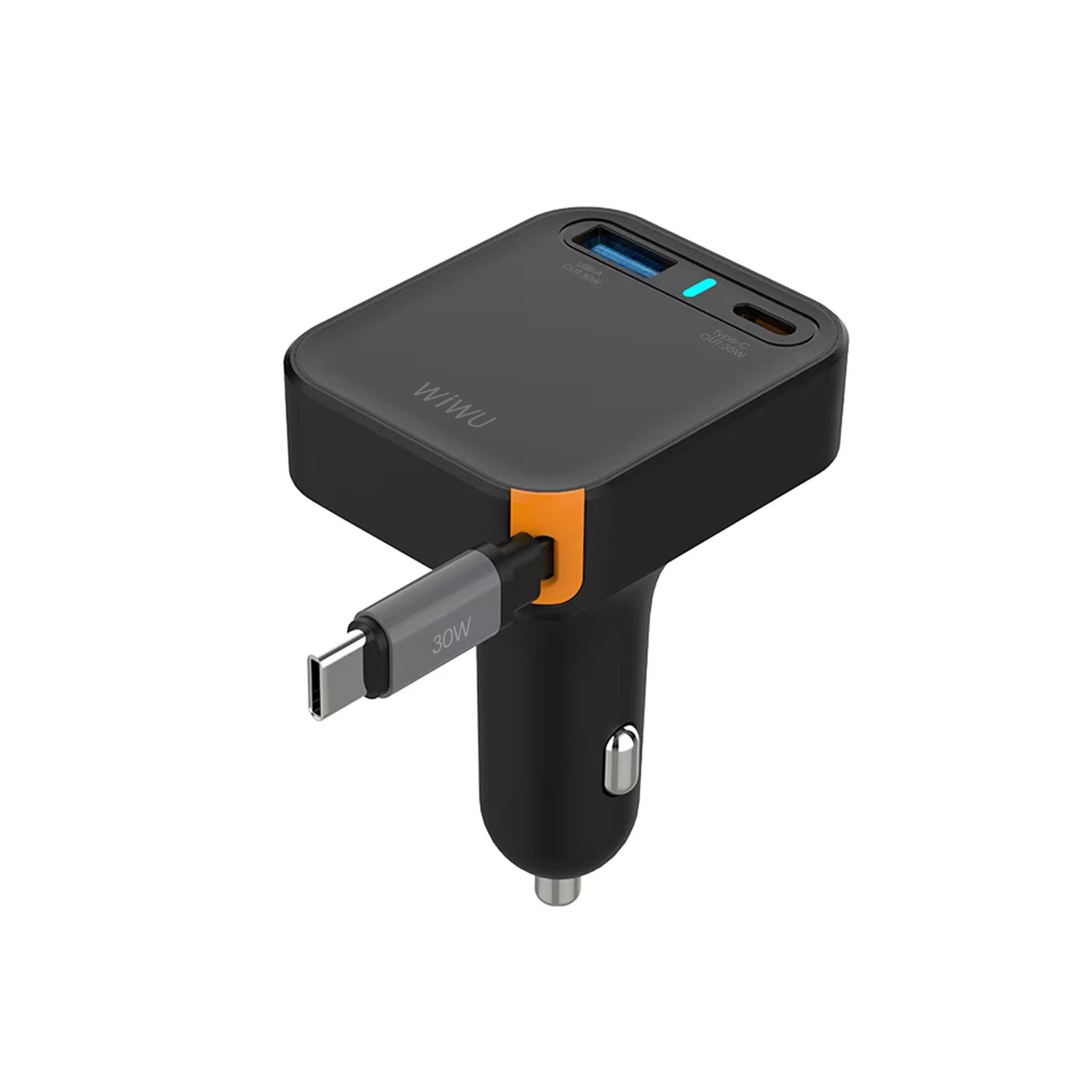 WiWU CC33 Helix USBA+C Fast Car Charger, Black