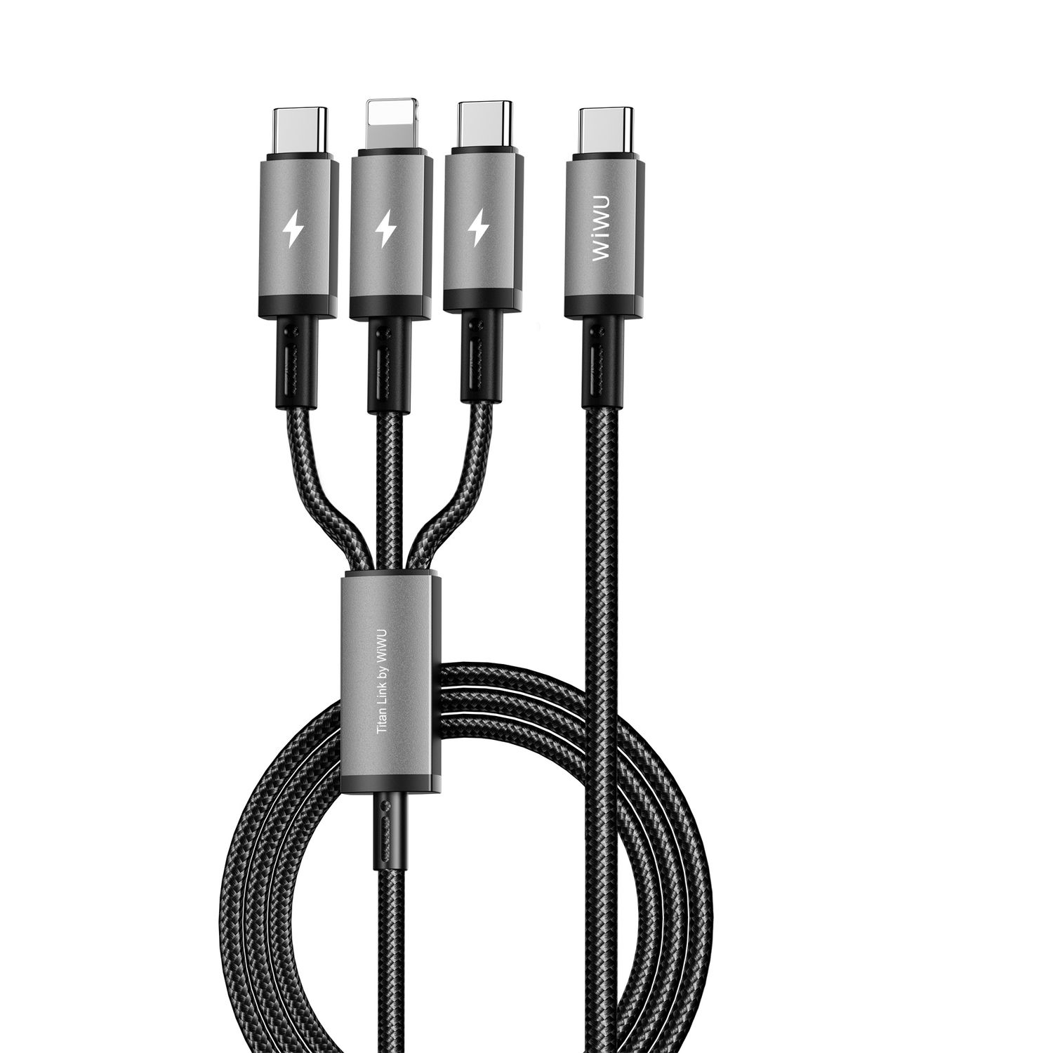 WiWU Wi-C060 USB-C to Dual USB-C+Lightning Cable, 1.2M Grey