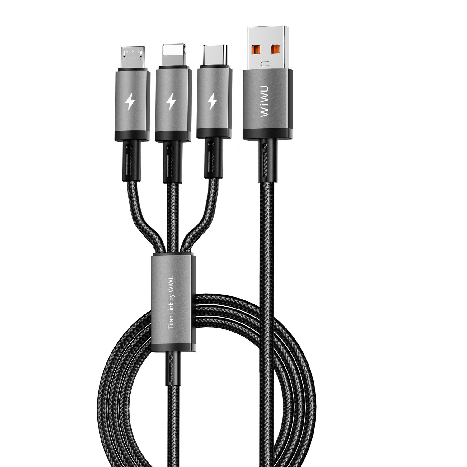 WiWU Wi-C059 USB-A to USB-C+Micro+Lightning Cable, 1.2M Grey