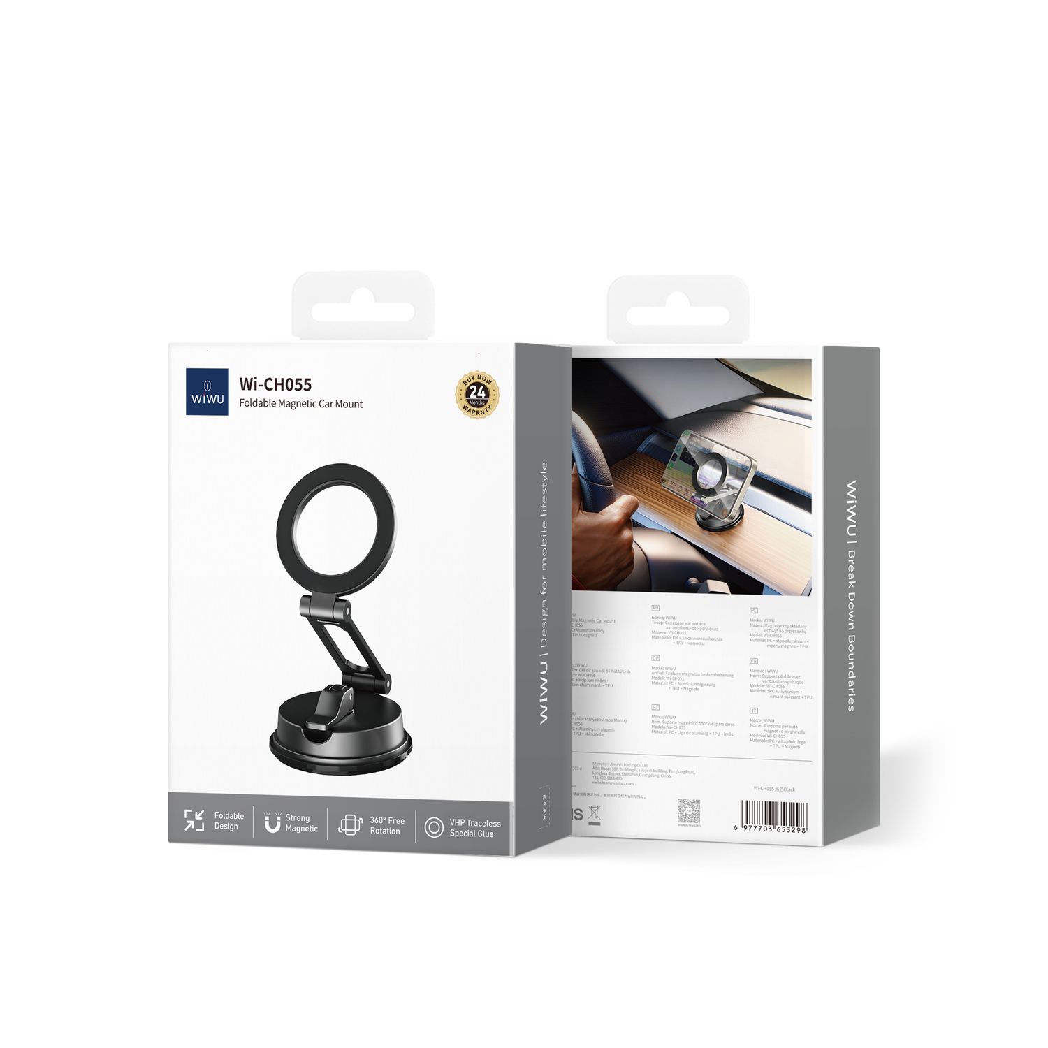 WiWU CH055 Foldable Magnetic Car Mount, Black