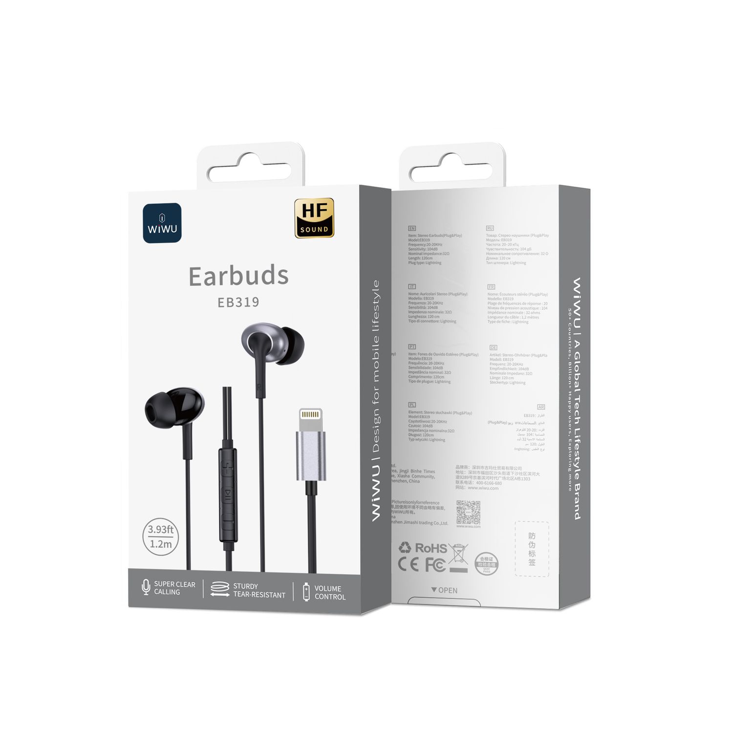 WiWU EB319 Lightning Earbuds, 1.2M Black