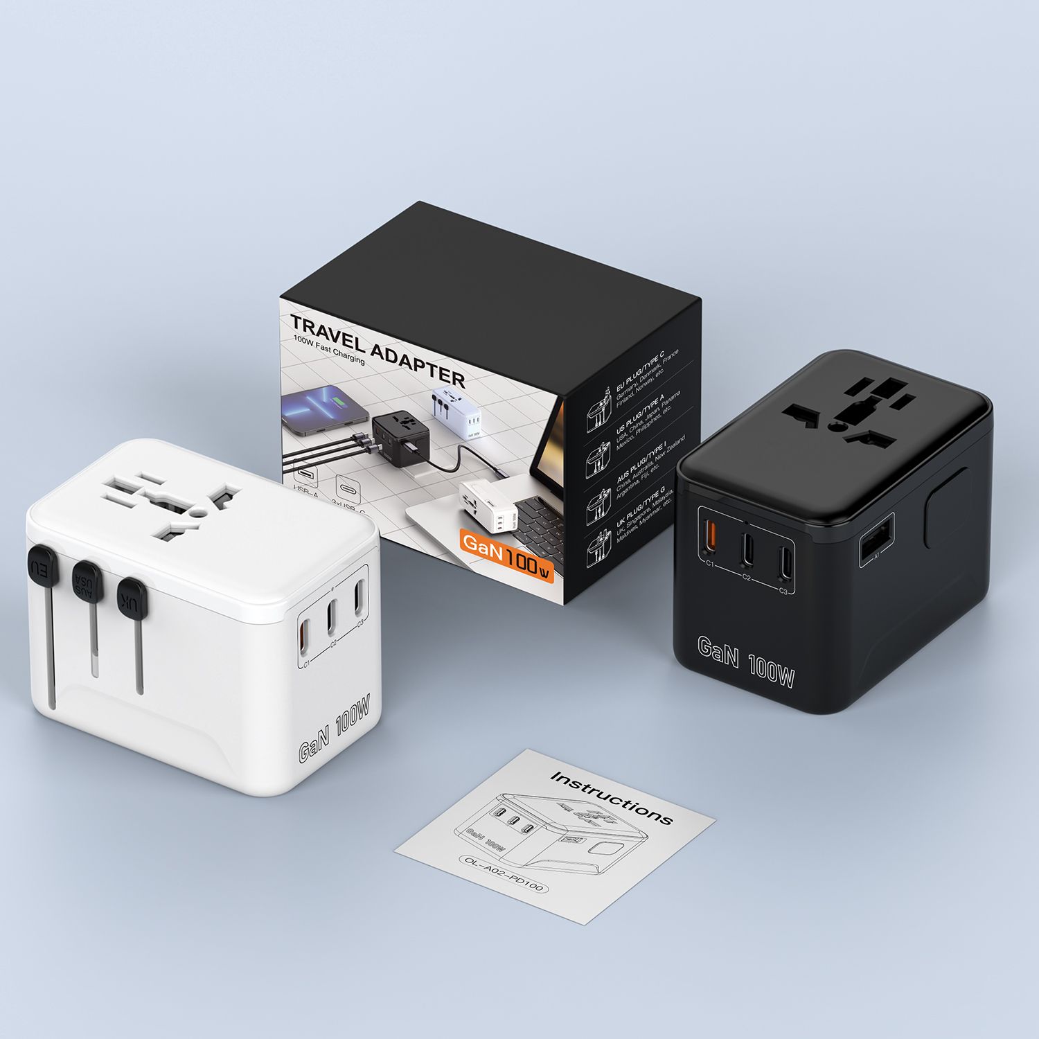 TDG Universal Travel Adapter, USB-Cx3/USB-Ax1, 100W