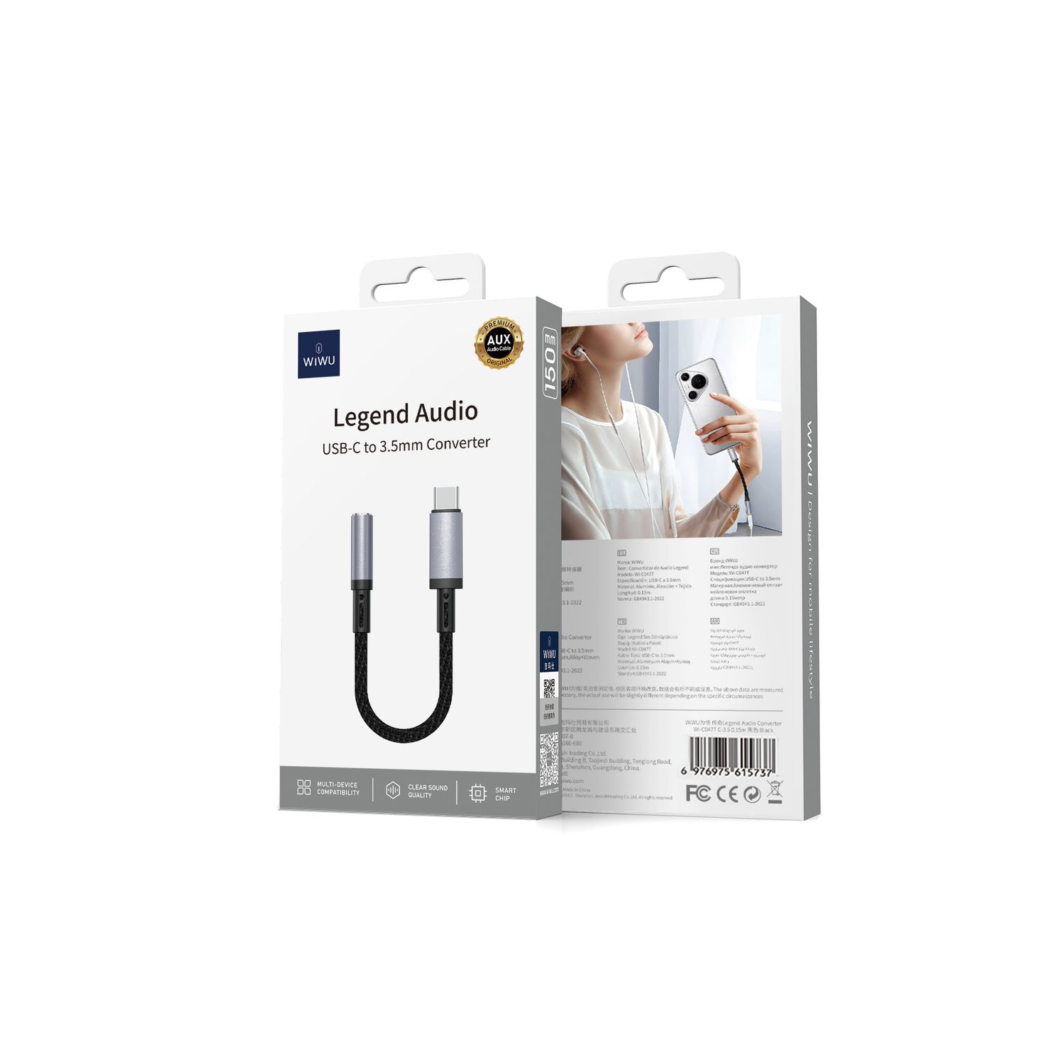 WiWU Wi-C047L Legend Lightning to 3.5mm Audio Converter, 0.15M Black