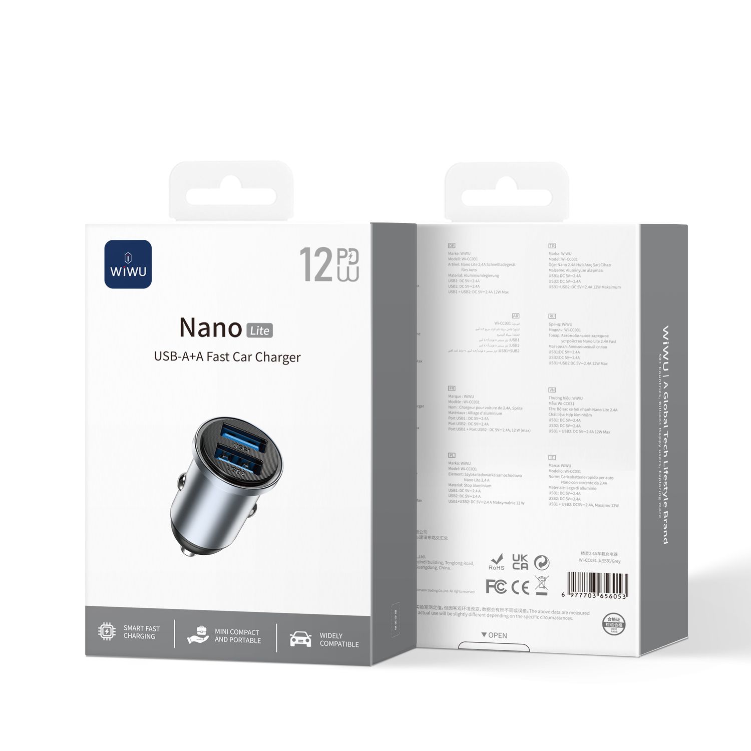 WiWU CC31 Nano Lite 2A Car Charger 12W, Grey