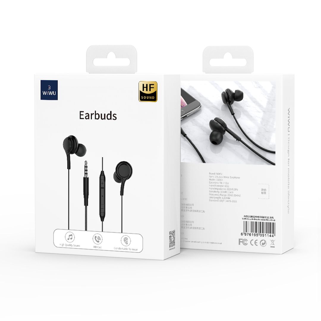 WiWU EB310 3.5mm Jack Wired Earphone, Black