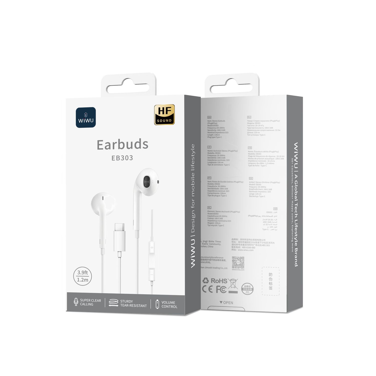 WiWU Wired Type-C Earbuds 303, White