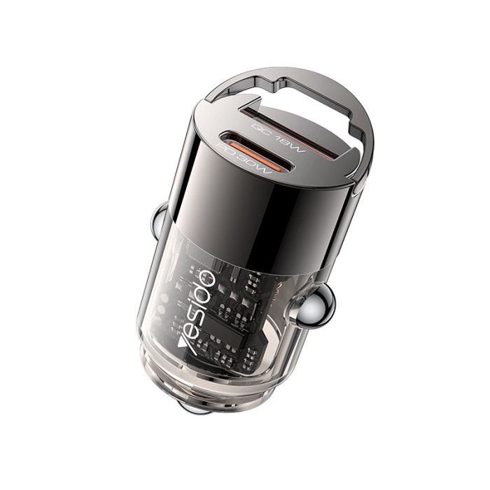 Yesido Y68 USB-A QC 18W+USB-C PD 30W Mini Zinc Alloy Car Charger