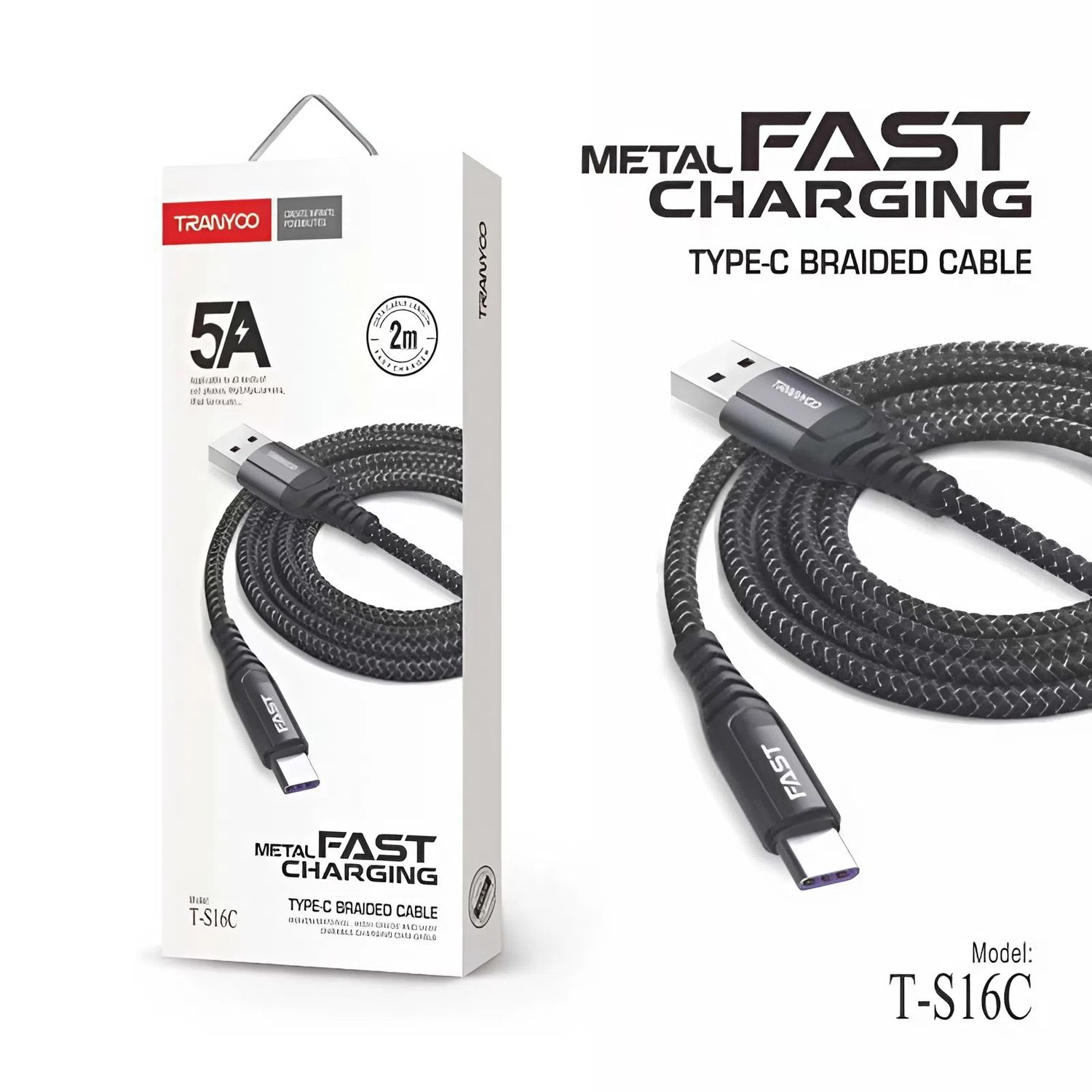 Tranyoo T-S16C USB to Type-C 5A Fast Charging Cable, 2M