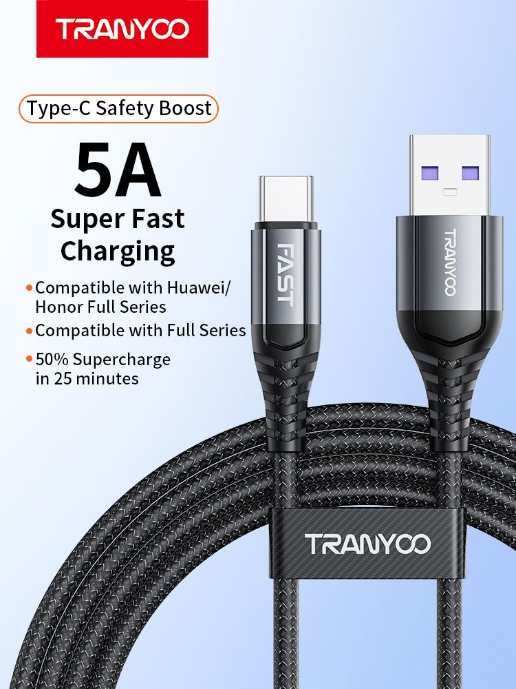 Tranyoo T-S16C USB to Type-C 5A Fast Charging Cable, 2M