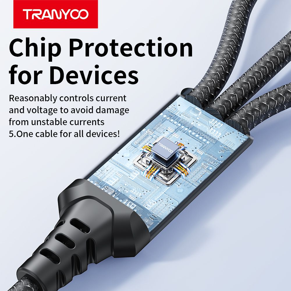 Tranyoo T-XS6 3 in 1 USB Metal Braided Cable, 1.2M