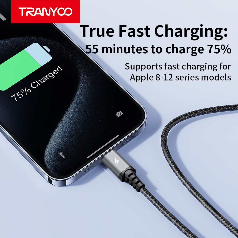 Tranyoo T-XS6 3 in 1 USB Metal Braided Cable, 1.2M