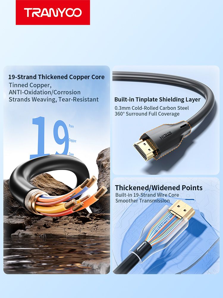 Tranyoo T-G3 HDMI to HDMI 18K/60Hz Cable, 3M Black
