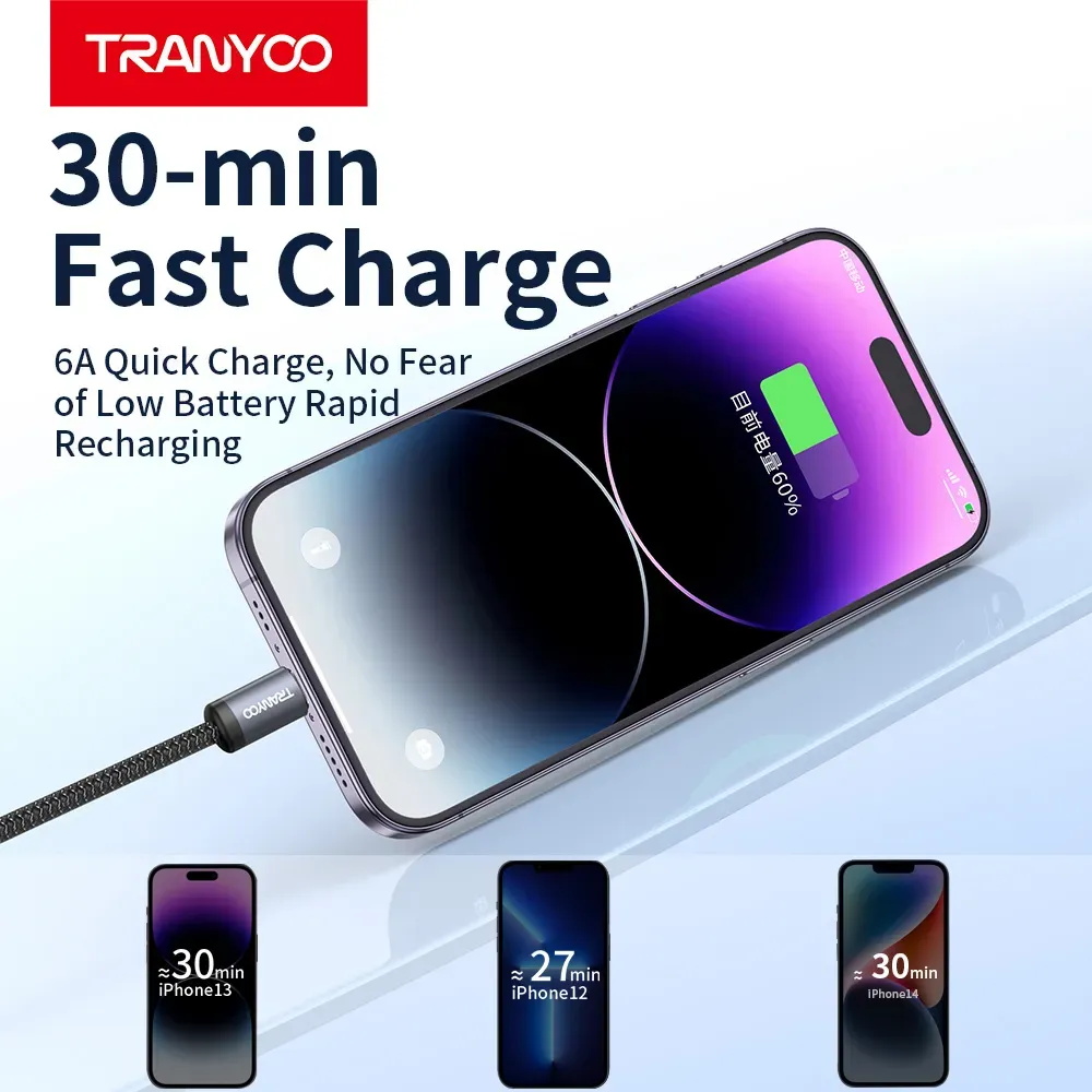 Tranyoo T-S201 USB-A to Lightning Cable, 1M