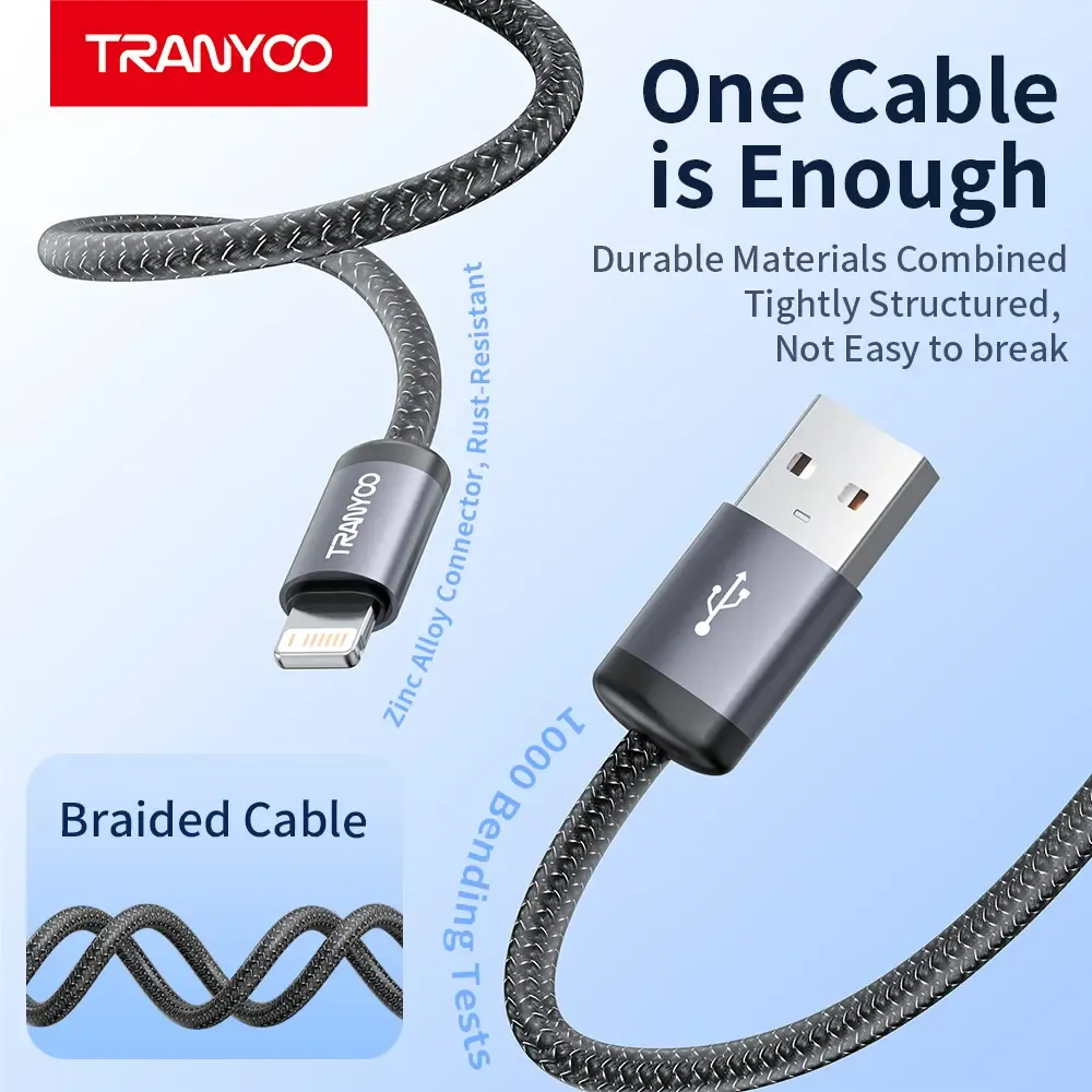 Tranyoo T-S201 USB-A to Lightning Cable, 1M