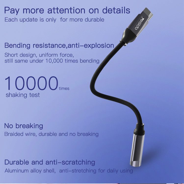 Yesido YAU19 Type-C to 3.5mm Audio Cable, 0.12M