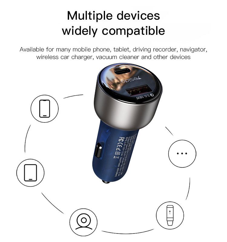 Yesido USB-C 30W+USB-A QC3.0 18W Car Charger