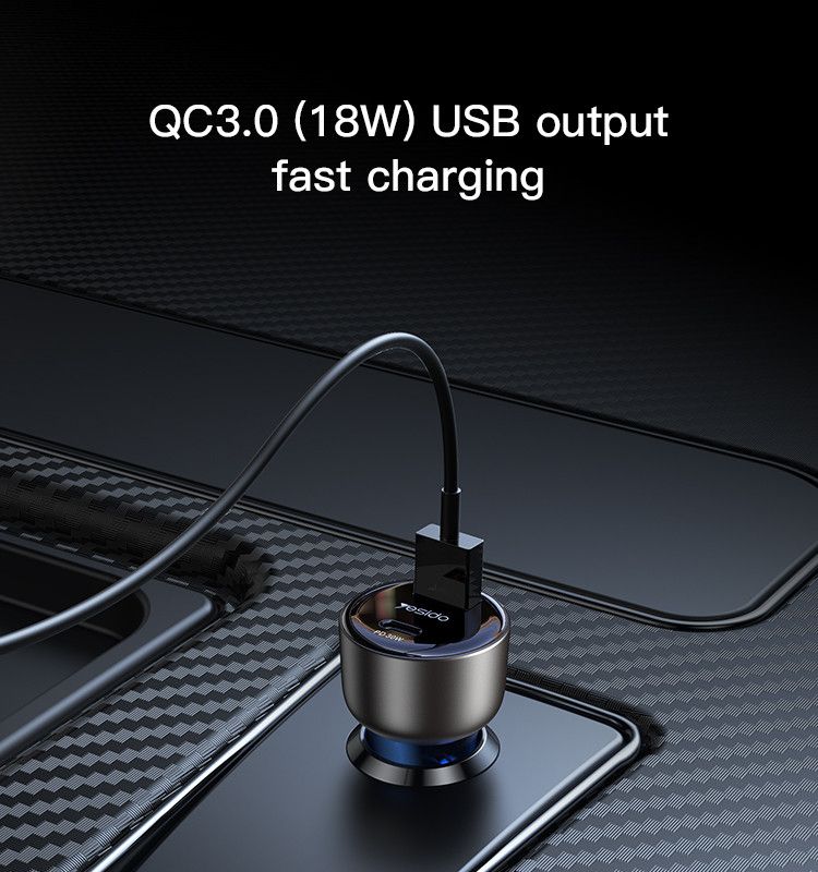 Yesido USB-C 30W+USB-A QC3.0 18W Car Charger