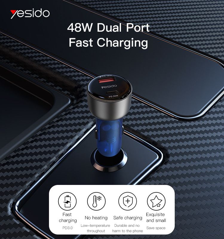 Yesido USB-C 30W+USB-A QC3.0 18W Car Charger