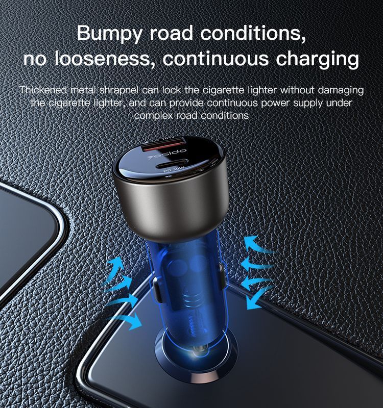 Yesido USB-C 30W+USB-A QC3.0 18W Car Charger