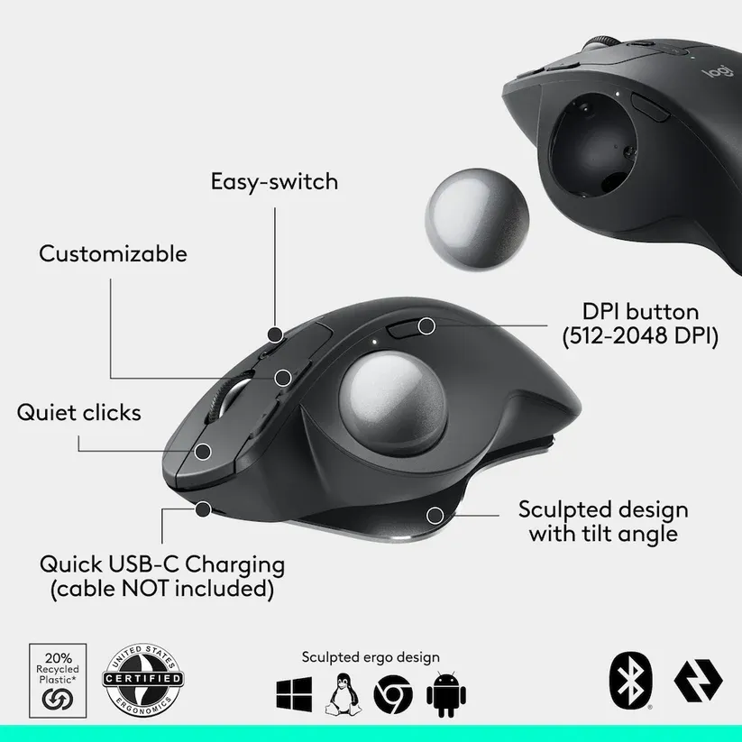 Logitech MX ERGO S Mouse, Black