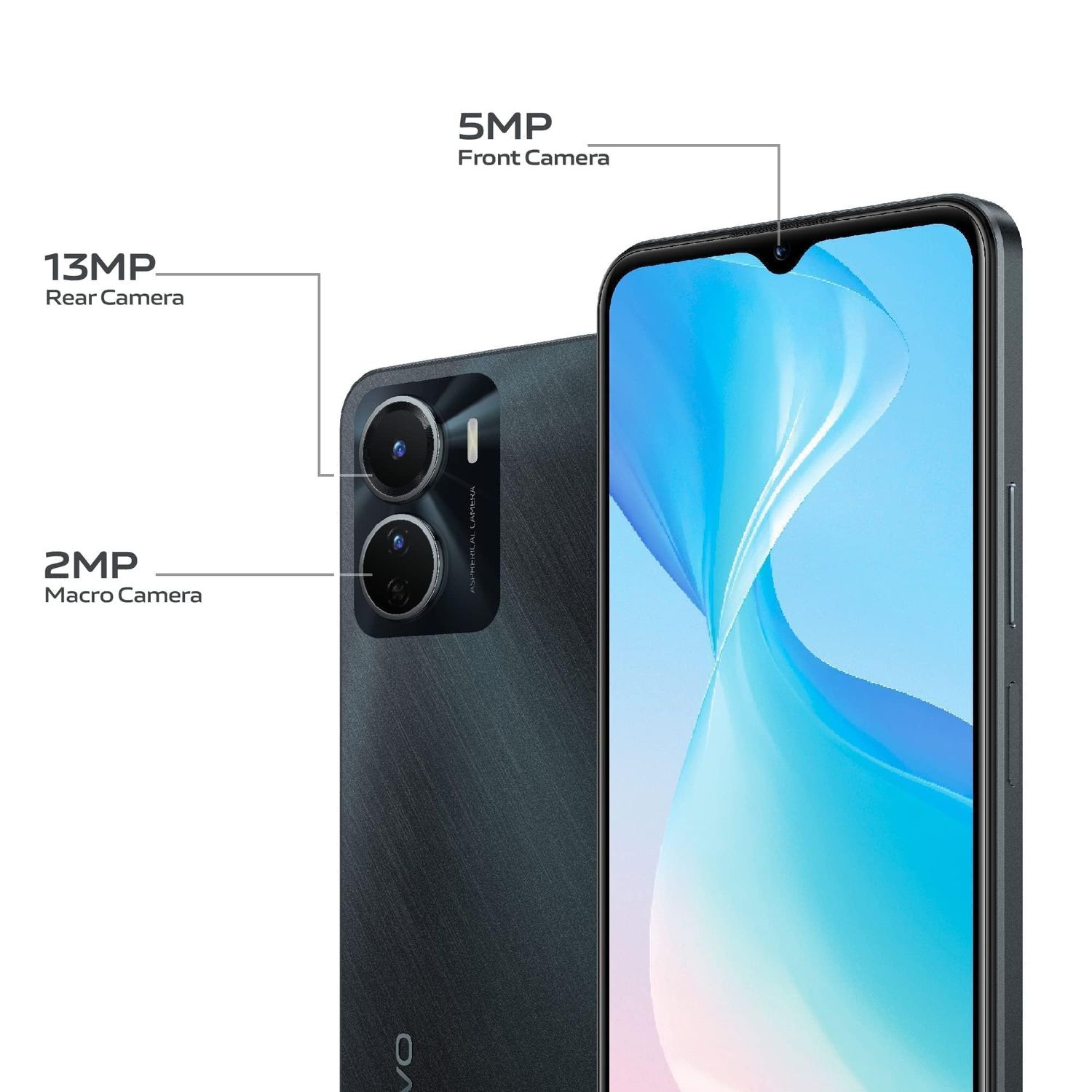 VIVO Mobile Phone Y16, Stellar Black 64GB+4GB