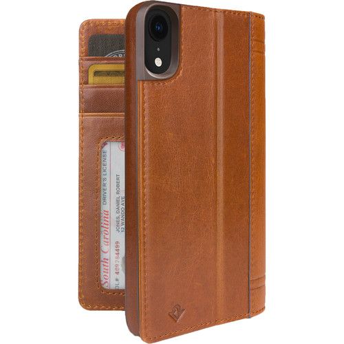 Twelve South iPhone XR Journal Leather Wallet Case, Cognac