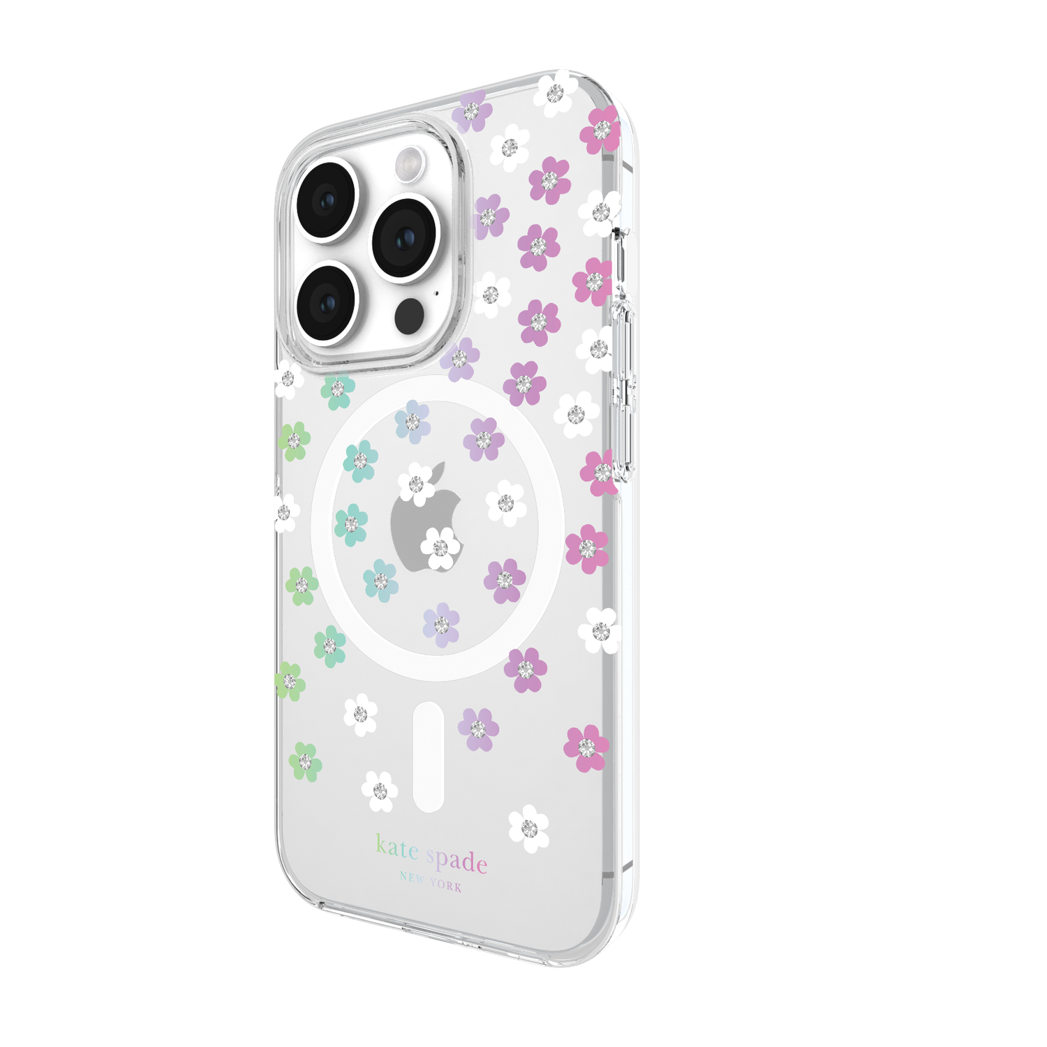 KSNY iPhone 15 Pro Protective Hardshell Case with MagSafe,Scattered Flowers/Irid