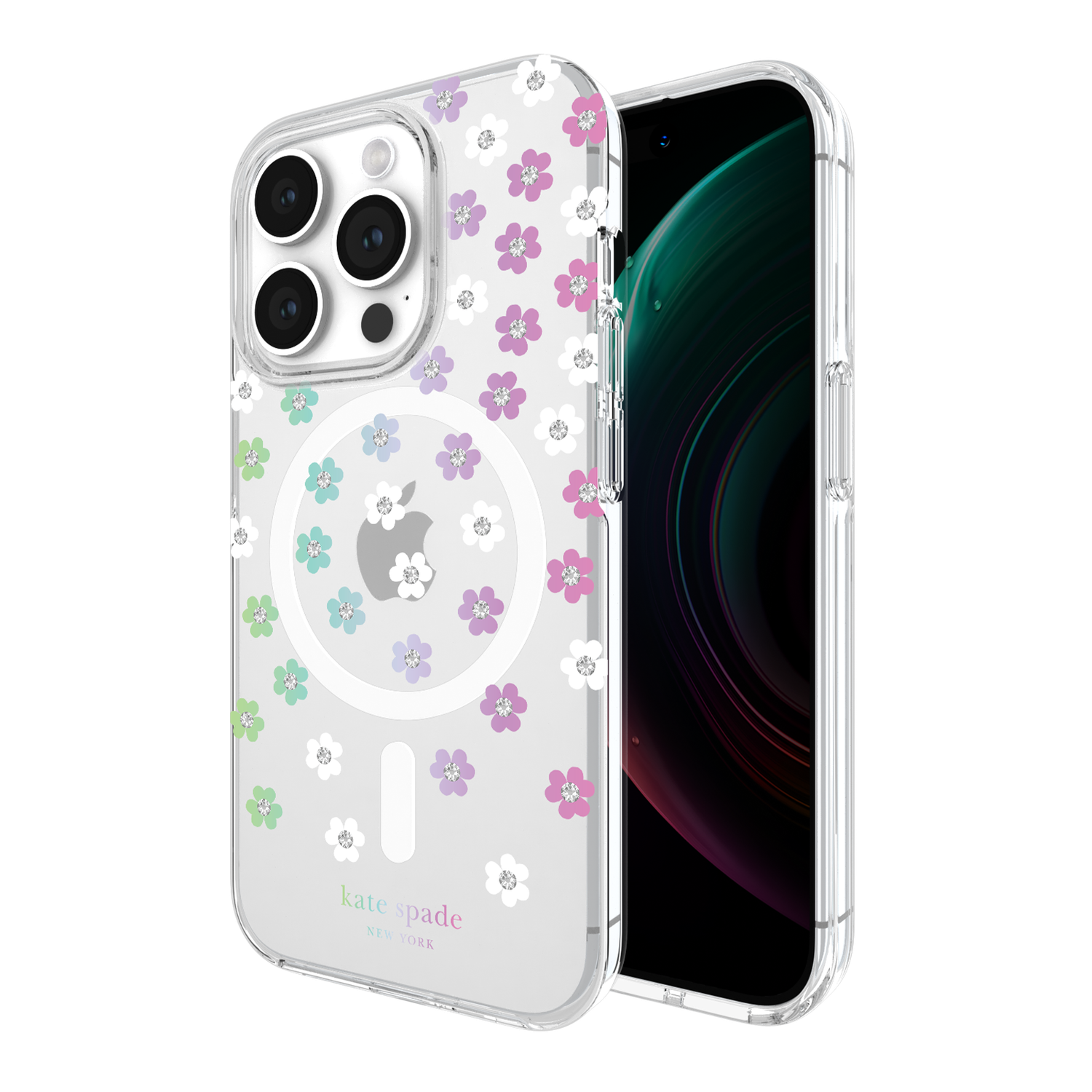 KSNY iPhone 15 Pro Protective Hardshell Case with MagSafe,Scattered Flowers/Irid