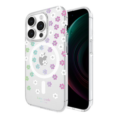 KSNY iPhone 15 Pro Protective Hardshell Case with MagSafe,Scattered Flowers/Irid