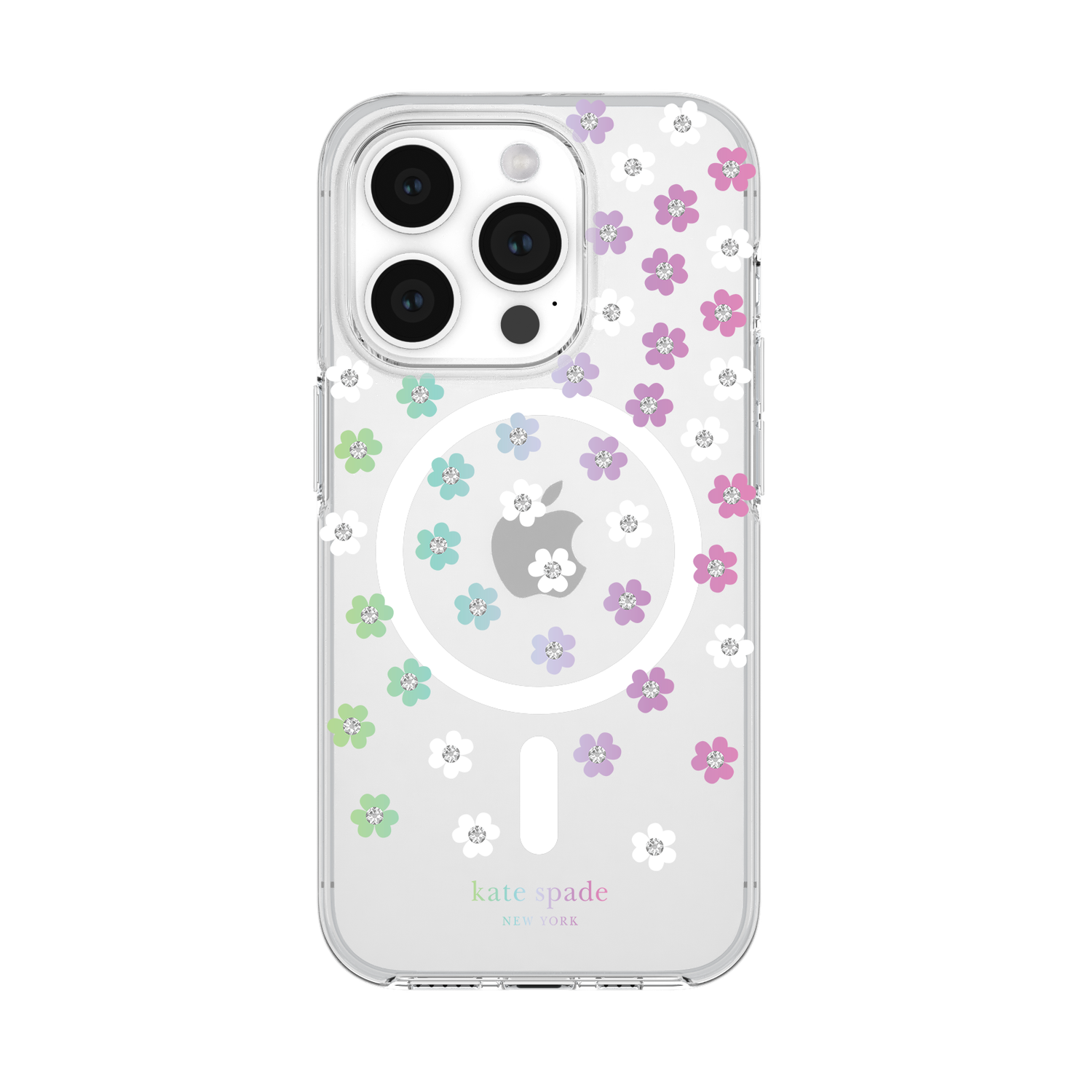 KSNY iPhone 15 Pro Protective Hardshell Case with MagSafe,Scattered Flowers/Irid