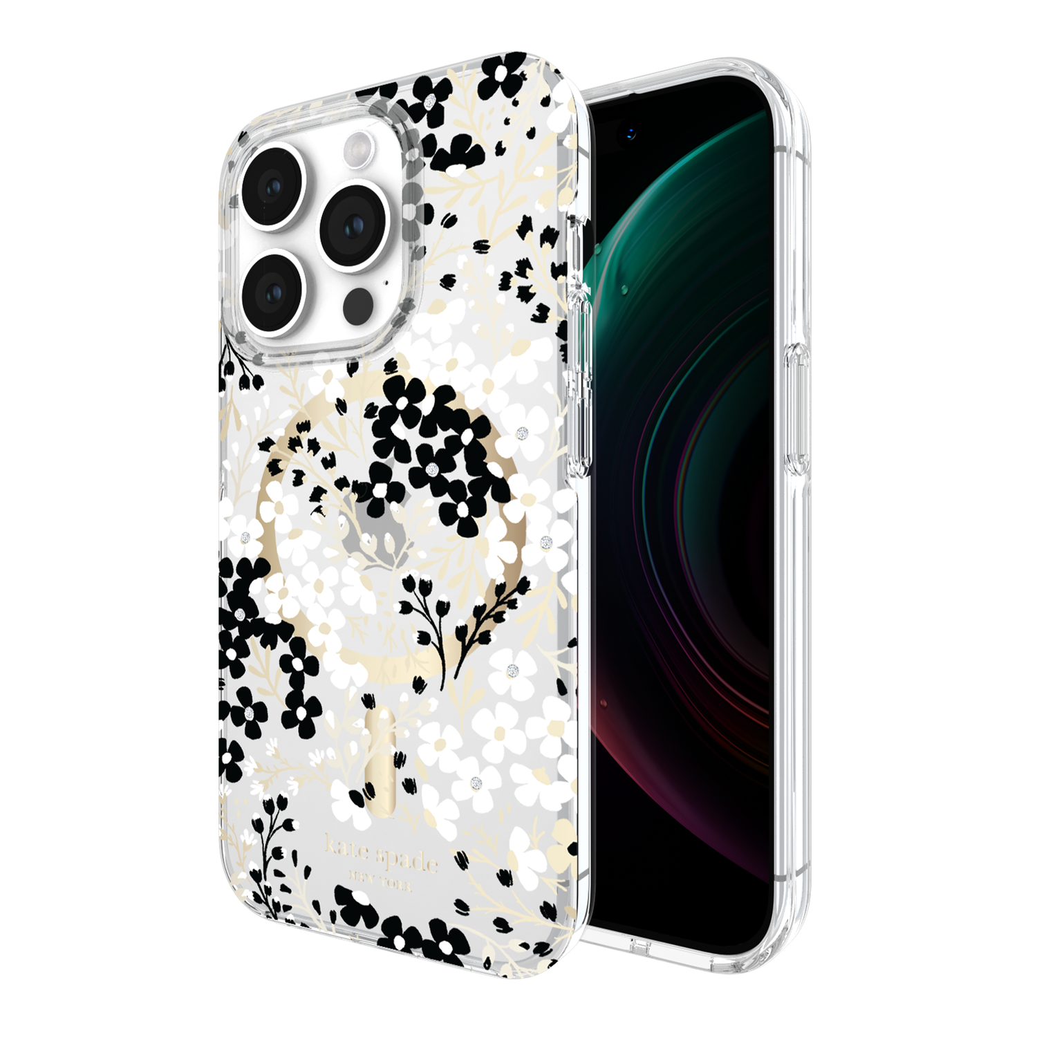 KSNY iPhone 15 Pro Max Protective Hardshell Case with MagSafe, Multi Floral/Blac