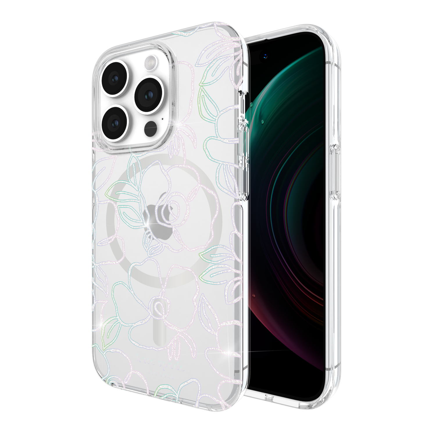 KSNY iPhone 15 Pro Protective Hardshell Case with MagSafe,Modern Floral Glitter