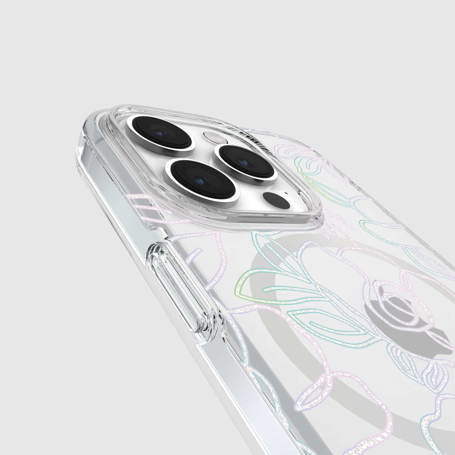 KSNY iPhone 15 Pro Protective Hardshell Case with MagSafe,Modern Floral Glitter