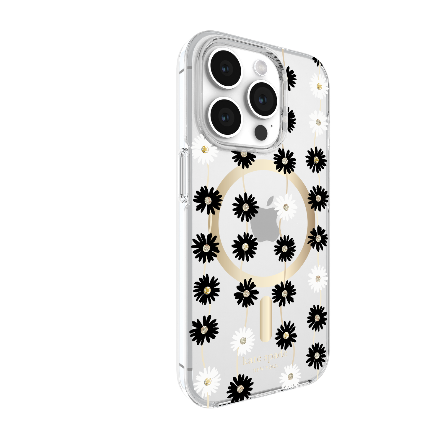 KSNY iPhone 15 Pro Protective Hardshell Case with MagSafe,Daisy Chain/Black/Whit