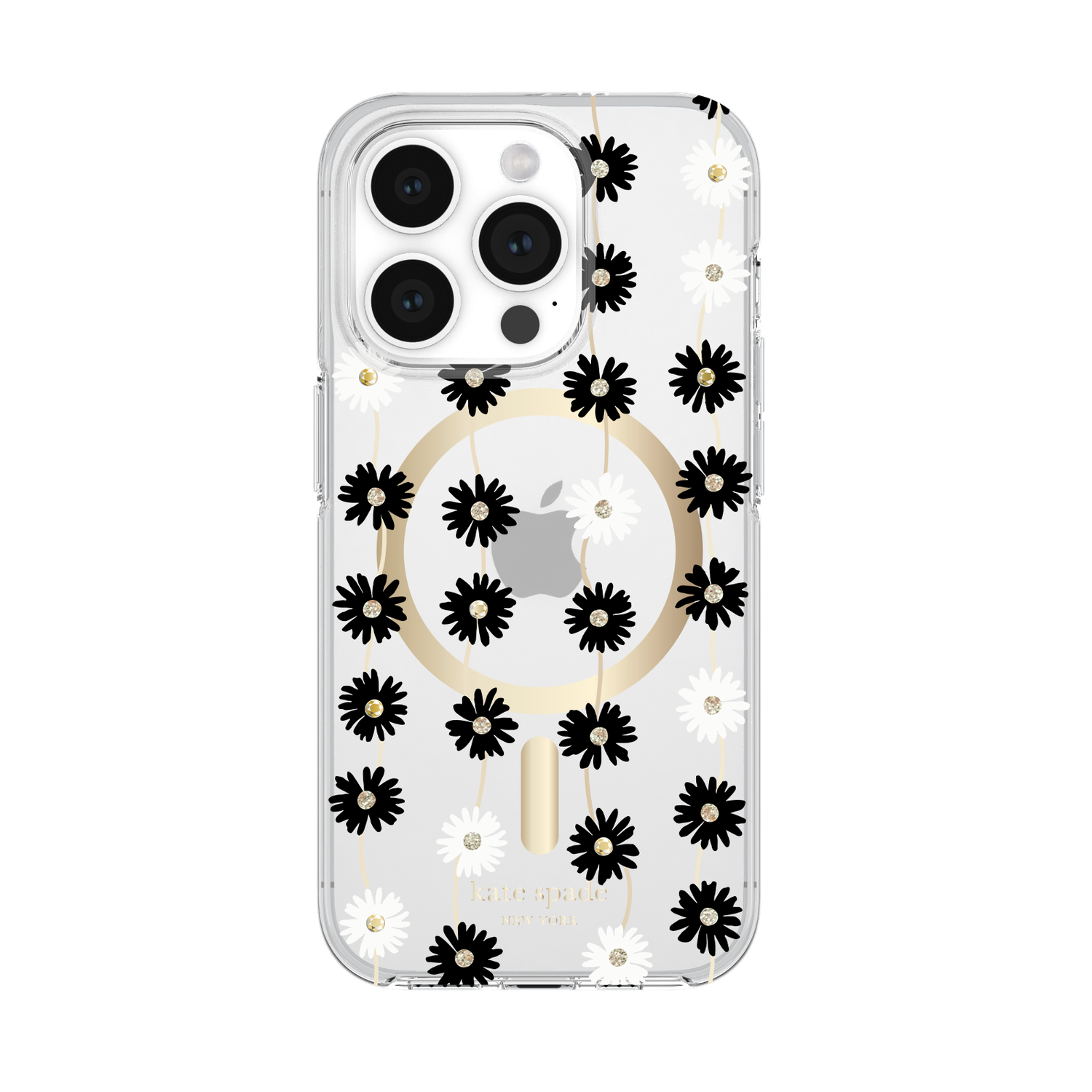 KSNY iPhone 15 Pro Protective Hardshell Case with MagSafe,Daisy Chain/Black/Whit