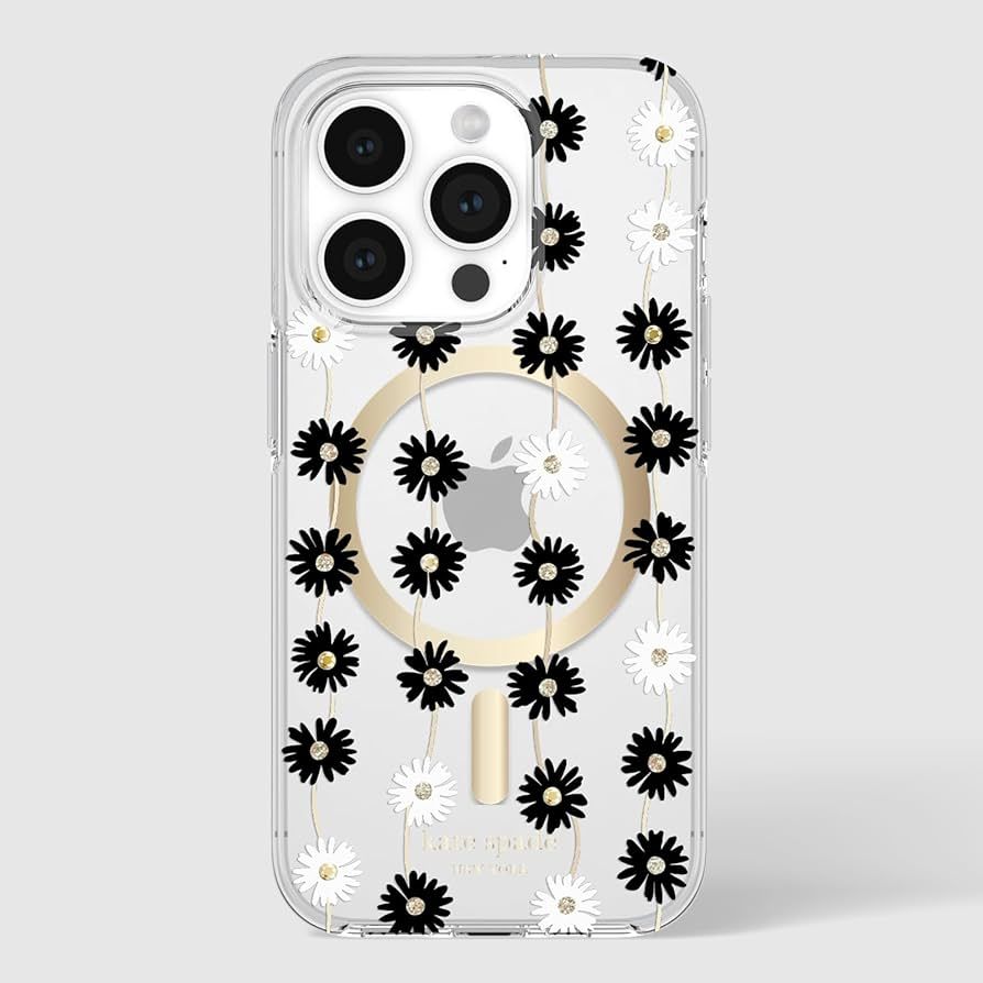 KSNY iPhone 15 Pro Protective Hardshell Case with MagSafe,Daisy Chain/Black/Whit