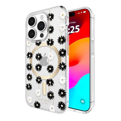 KSNY iPhone 15 Pro Protective Hardshell Case with MagSafe,Daisy Chain/Black/Whit