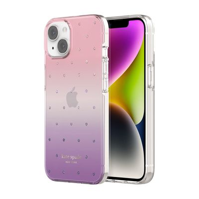 KSNY iPhone 14/15 Plus Defensive Hardshell for MagSafe, Ombre Pin Dot/Violet/Pin