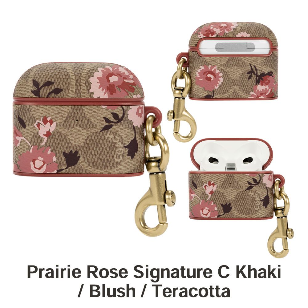 Coach AirPods Pro Leather Case, Prairie Rose Signature C Khaki/Blush/Teracotta