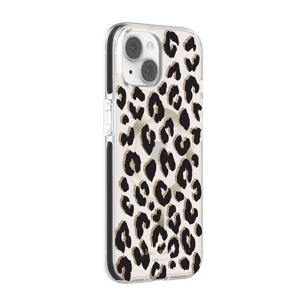 KSNY iPhone 14 Pro Max Defensive Hardshell for MagSafe, Glitter Leopard/Black/Go