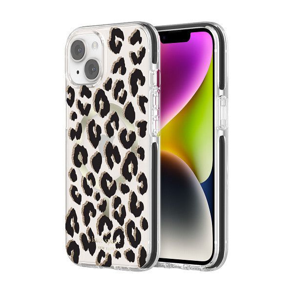 KSNY iPhone 14 Pro Max Defensive Hardshell for MagSafe, Glitter Leopard/Black/Go