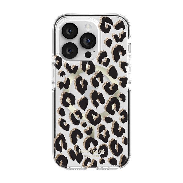 KSNY iPhone 14 Pro Max Defensive Hardshell for MagSafe, Glitter Leopard/Black/Go