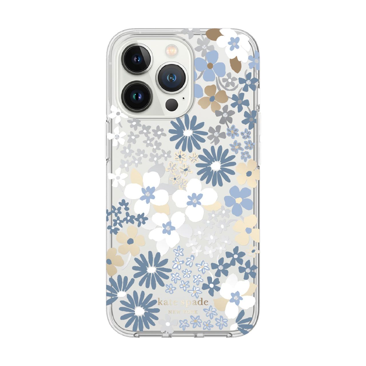 KSNY iPhone 14 Pro Max Protective Hardshell, Flower Fields/Dusty Blue/Silver Foi