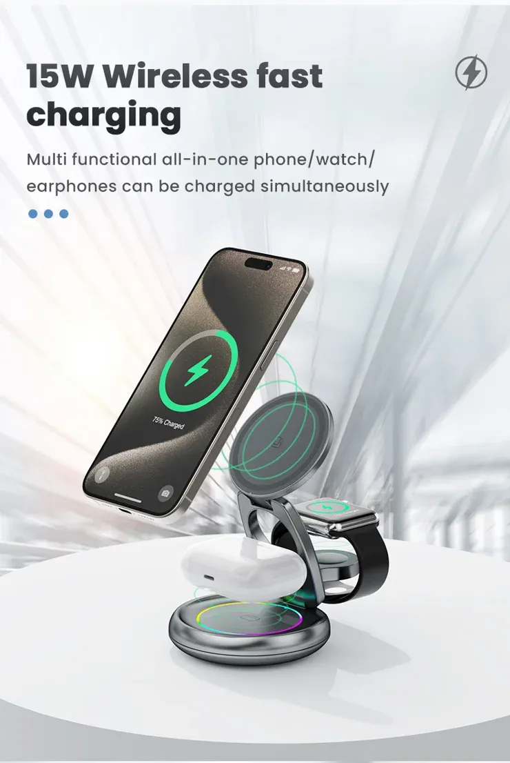 TDG LFX-208 3-in-1 Wireless Charger, Black