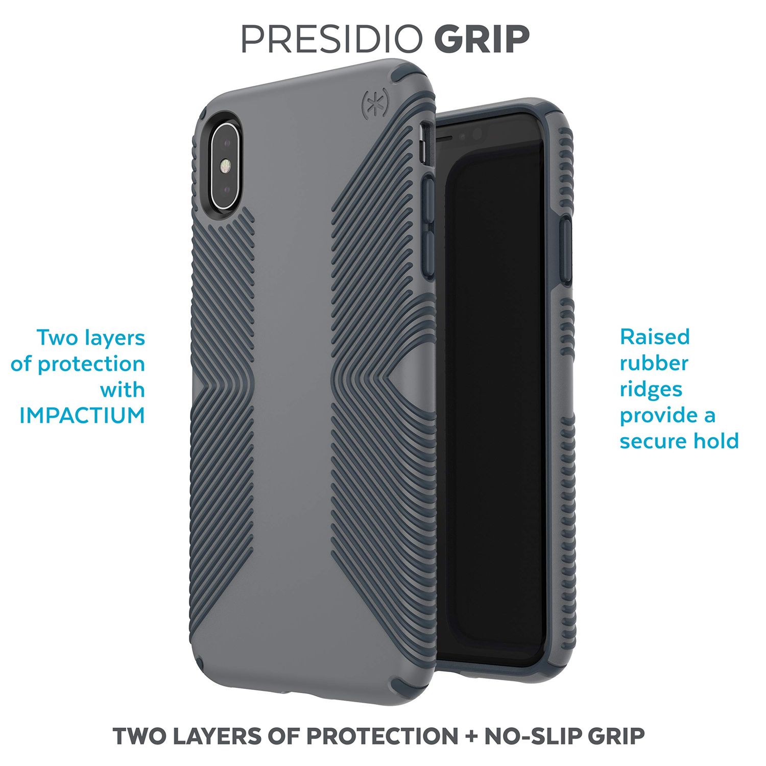 Speck iPhone Xs Max Presidio Grip, Graphite Grey/Charcoal Grey