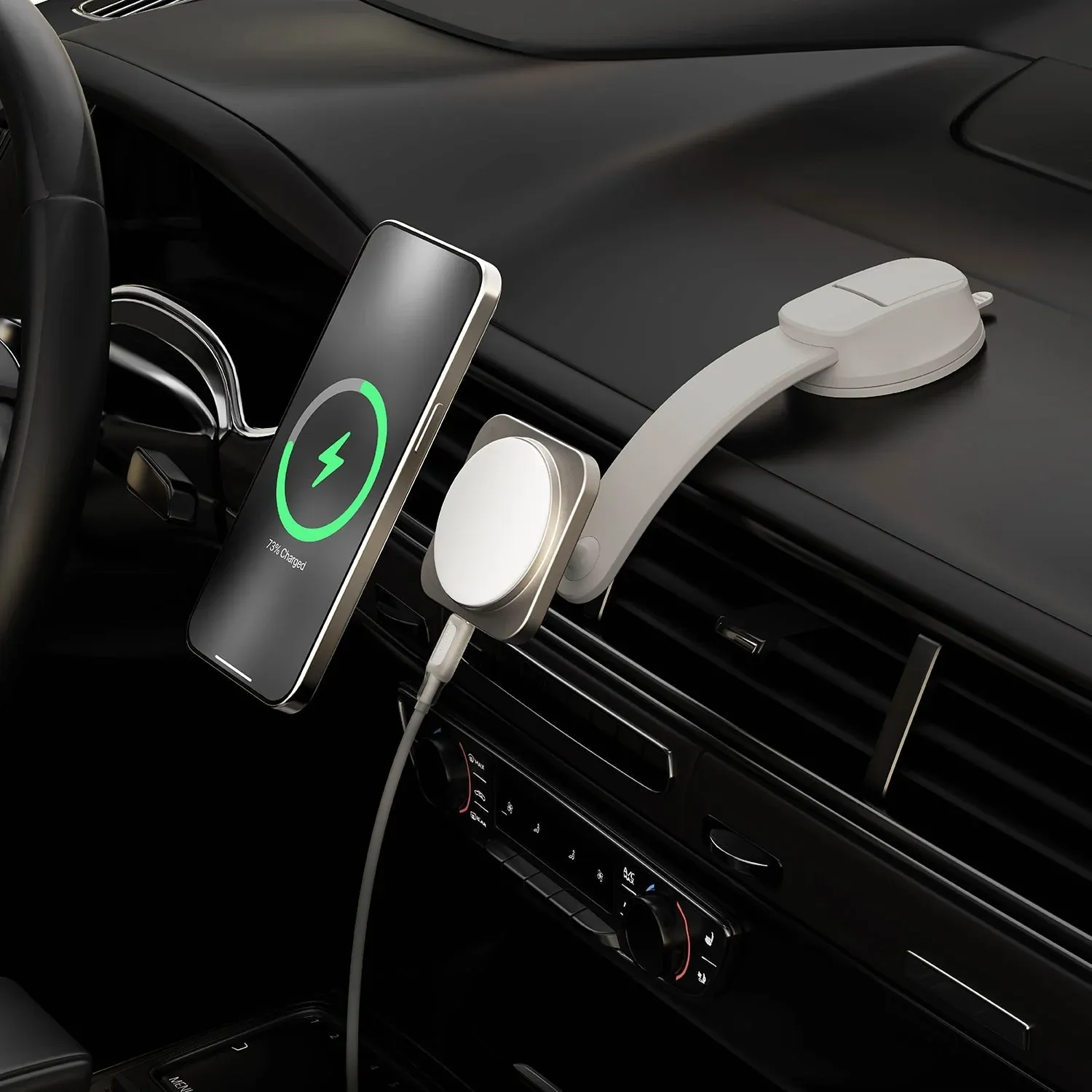 Momax Q2 Magnetic Wireless Charging Car Mount, Titanium