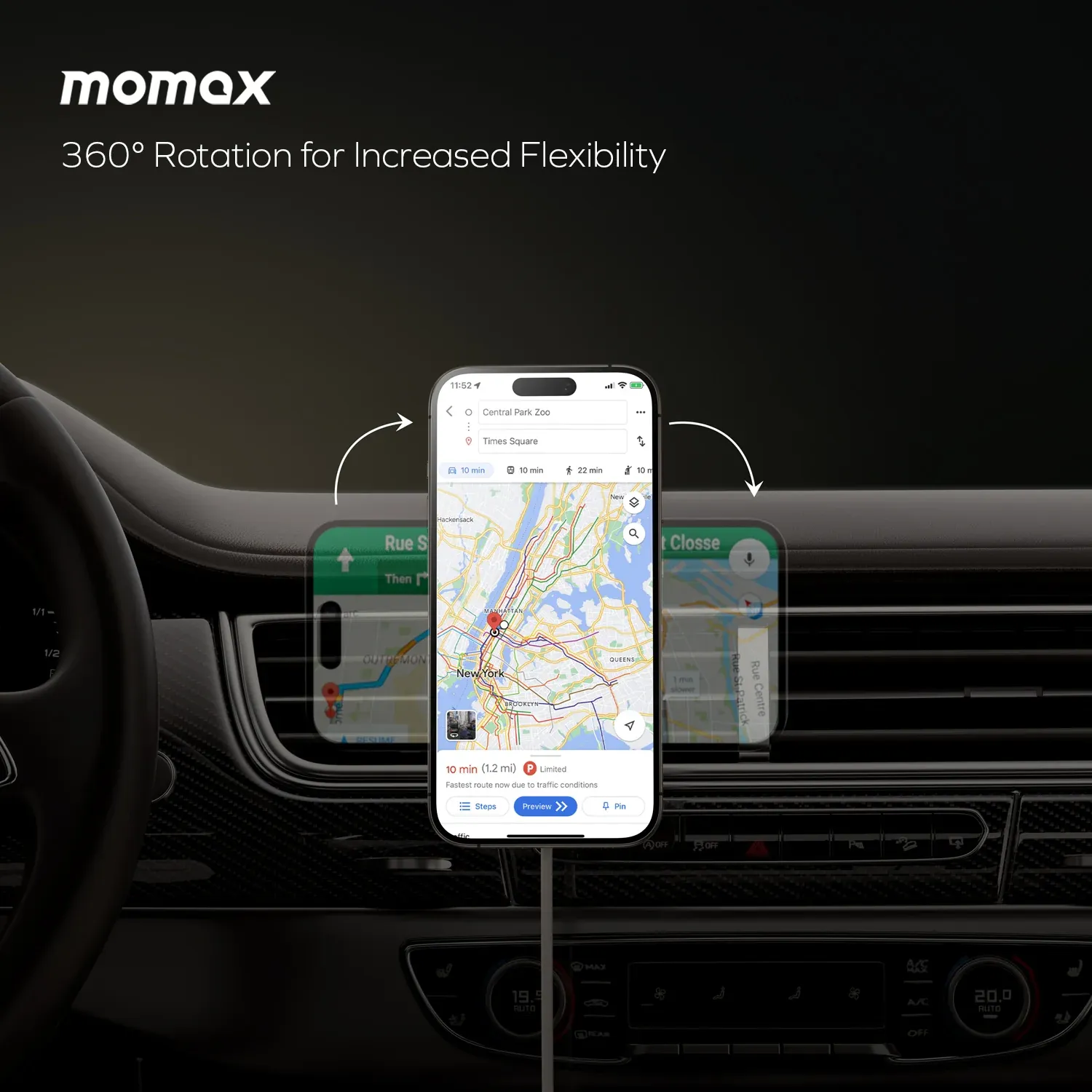 Momax Q2 Magnetic Wireless Charging Car Mount, Titanium