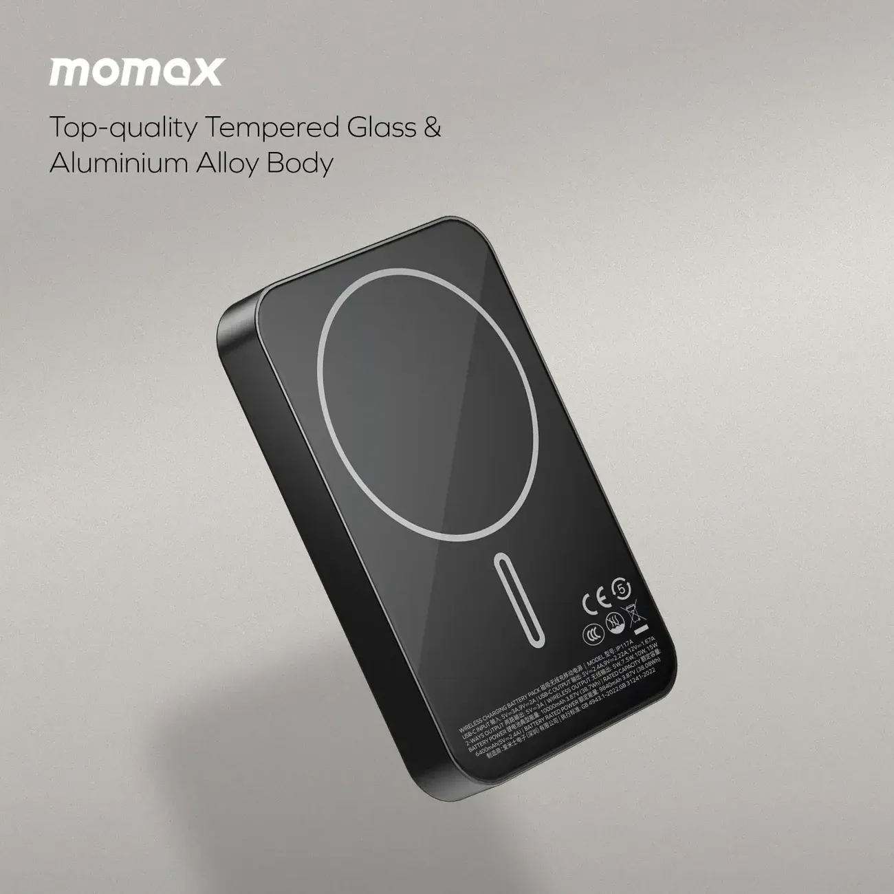 Momax Ultra Slim Magnetic Wireless Power Bank 10000mAh, Black