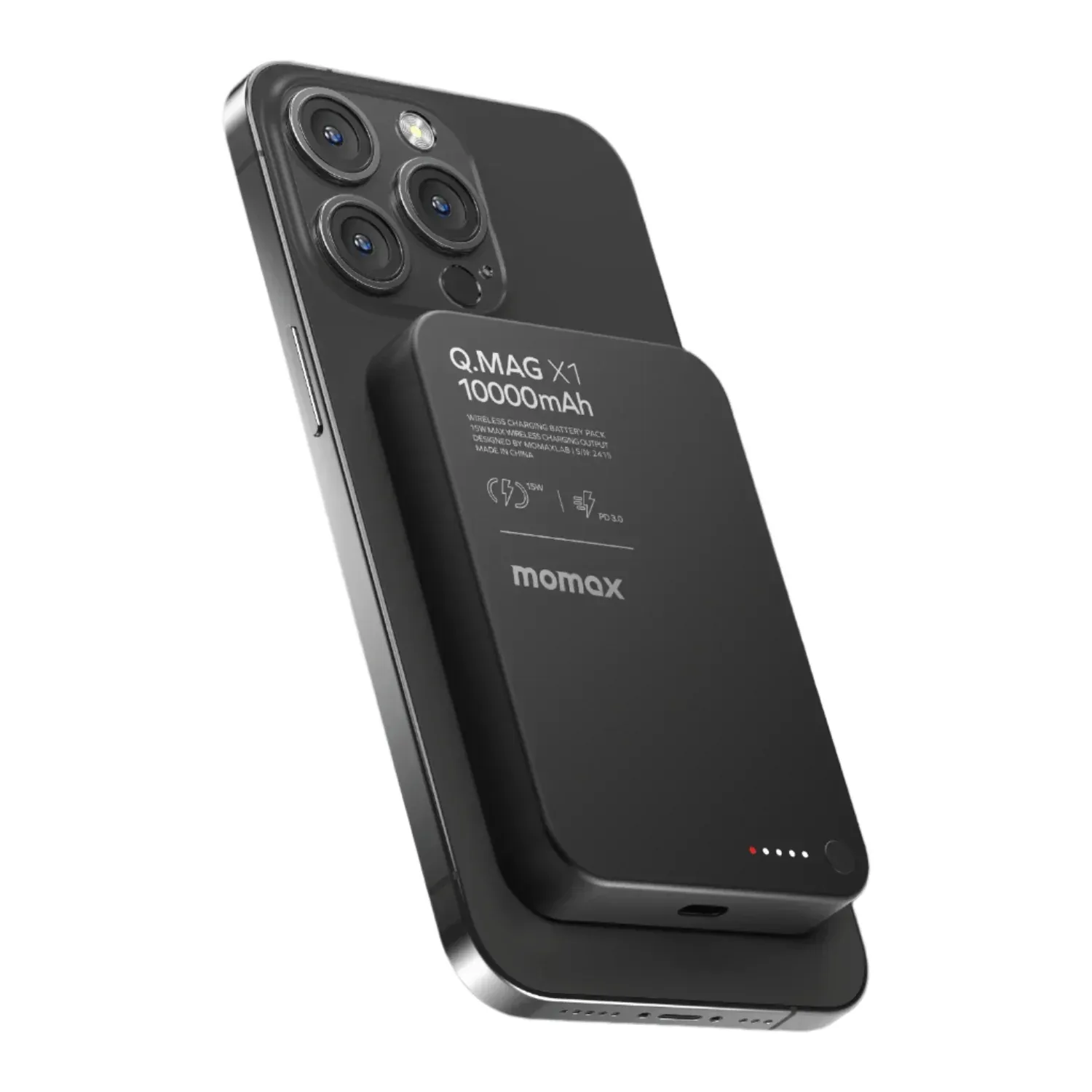 Momax Ultra Slim Magnetic Wireless Power Bank 10000mAh, Black