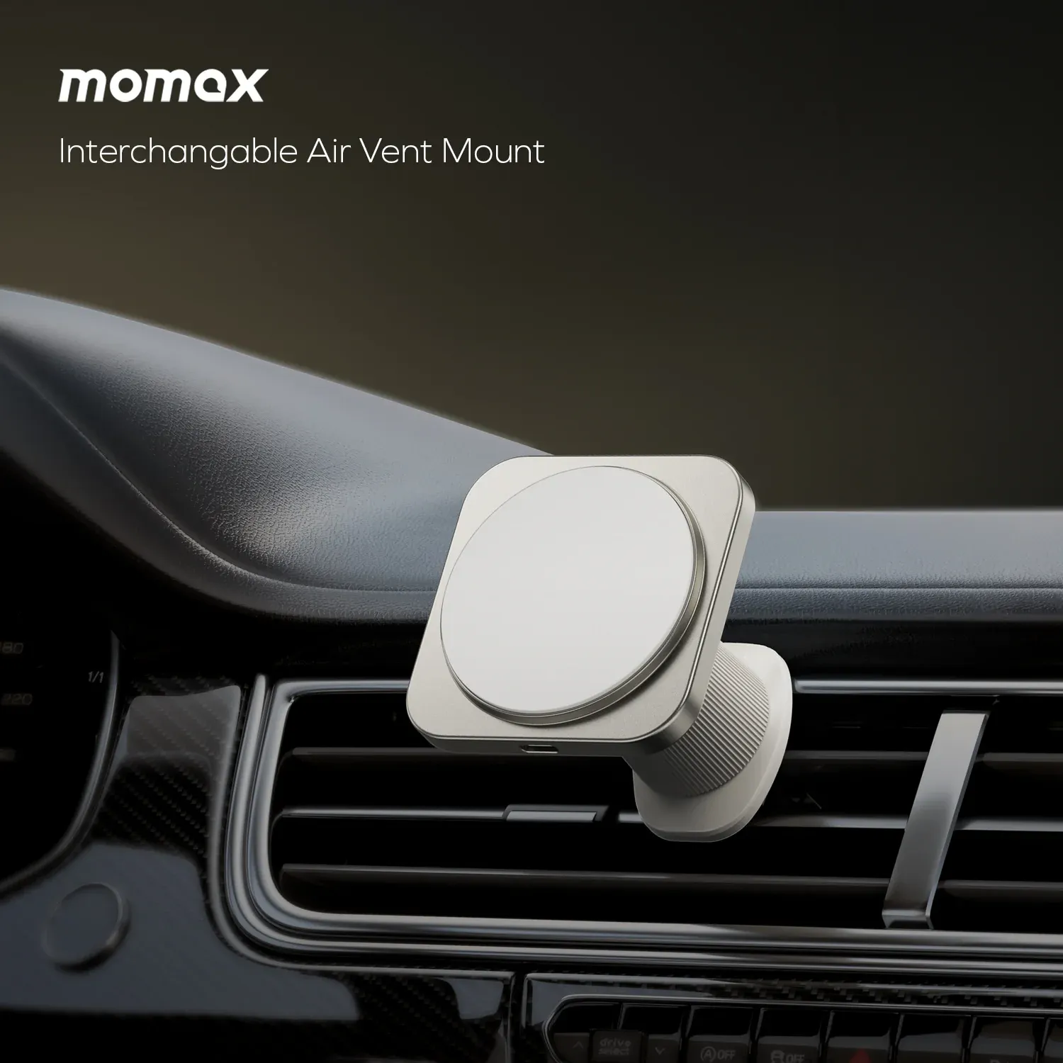 Momax Q2 Magnetic Wireless Charging Car Mount, Titanium
